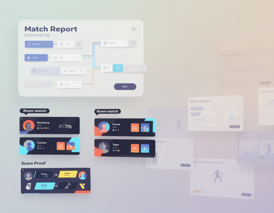 Ilustrasi match report komunitas USG888 dengan bracket, room match, dan bukti skor